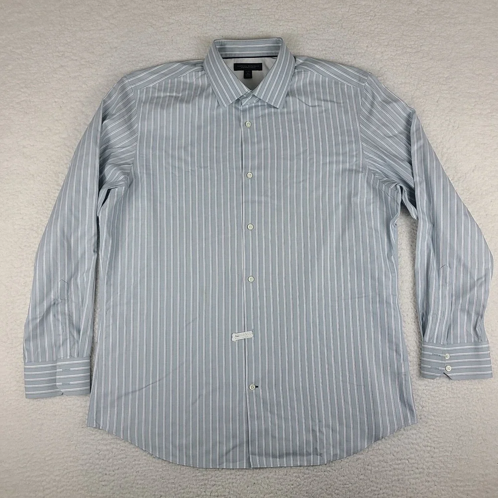 Banana Republic‎ Shirt Mens XL Blu-ish Gray Striped Non Iron Dress Button Up *
